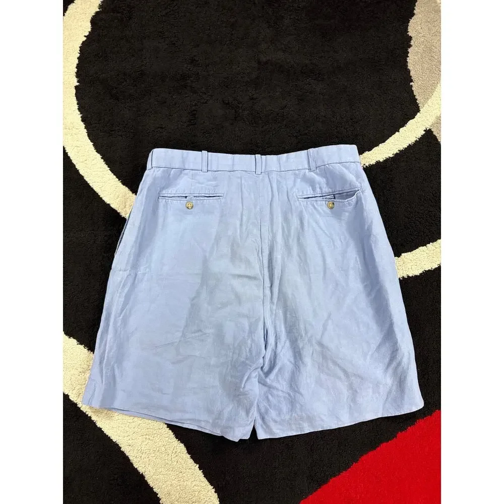 VINTAGE Polo Ralph Lauren Shorts Mens 35x8 Blue Linen Silk Blend Casual Beach